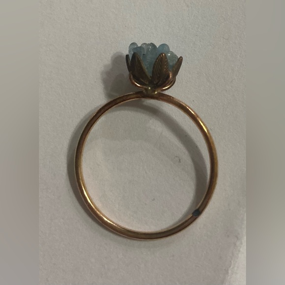 Handmade Copper and Raw Aquamarine Lotus Flower Ring - Picture 6 of 8